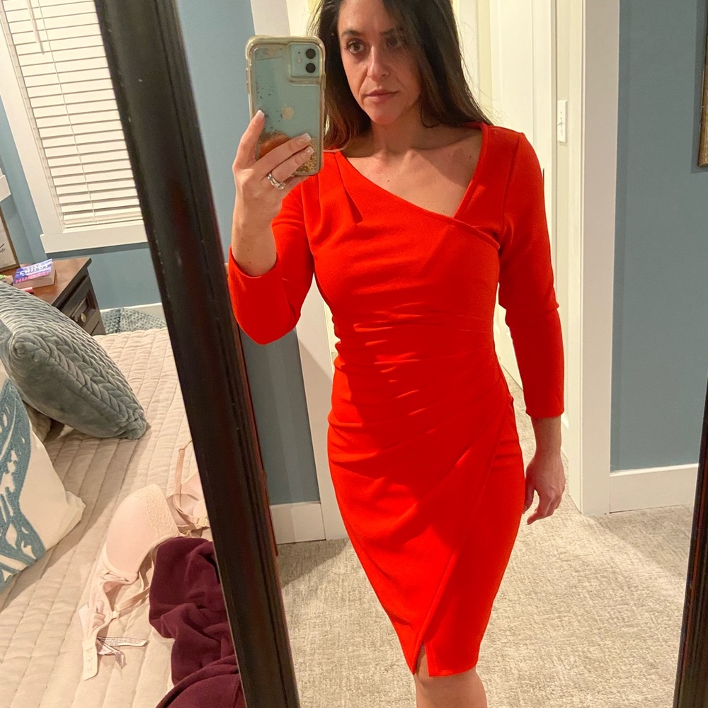 Red-ish Orange Ruched Dress.  Size XS.  Worn once.